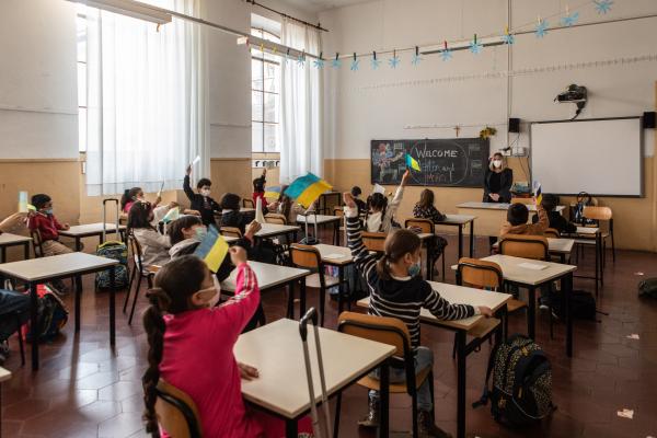 Ukrainian children at a classroom in Italy